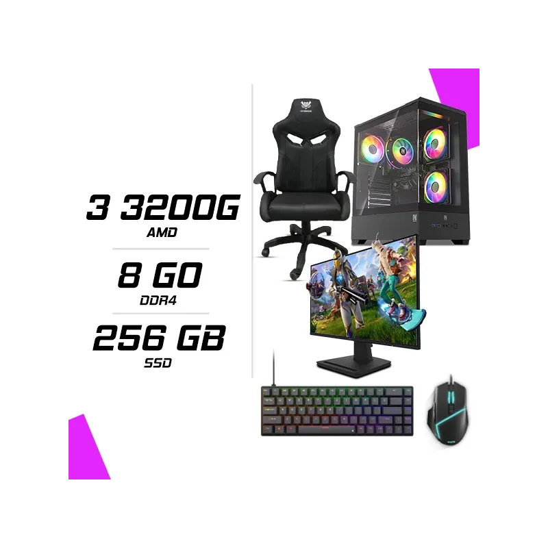 Pc Gamer Amd Ryzen 3 3200g + Msi Pro Mp252 24.5 100hz + Esg M2 Flash + Nova Cp68 + Hybrok Fighter