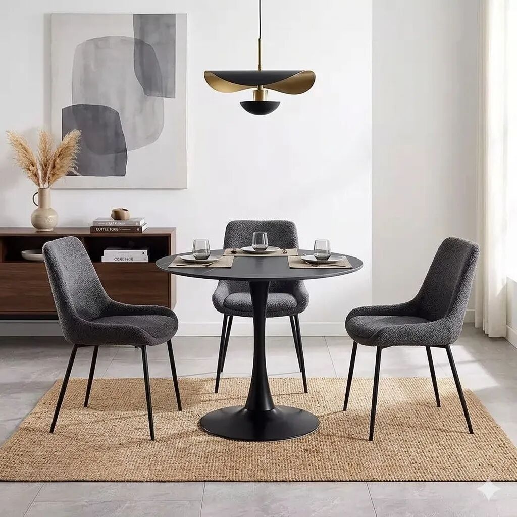 Iris Table Ronde Tulipe En Pierre Frittée 80 Cm – Noir ( Sans Les Chaises )