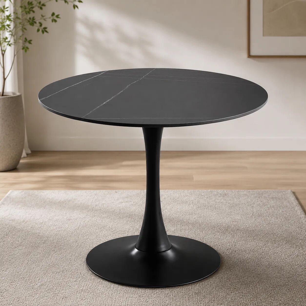 Iris Table Ronde Tulipe En Pierre Frittée 80 Cm – Noir ( Sans Les Chaises )
