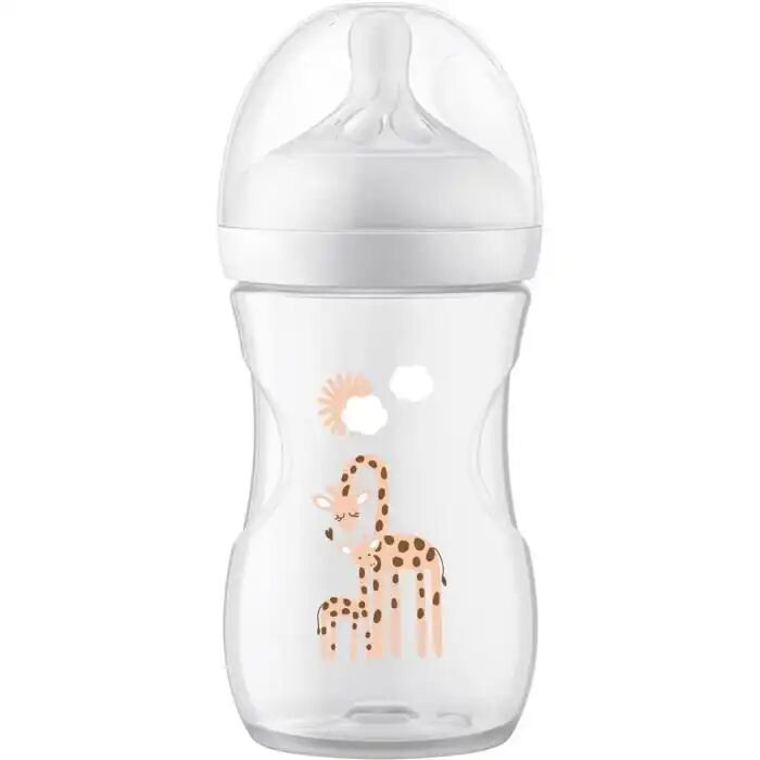 Natural Biberon Din Plastic Deco Girafe +1 Luni Cu Débit 3 - 260 Ml