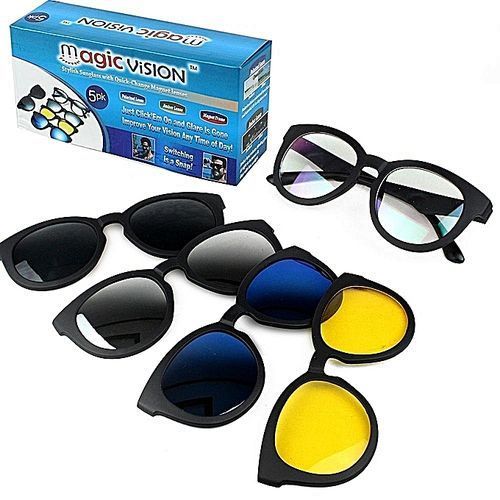 Lunettes Pratiques Magnétiques 5 Lunettes - Lunettes Soleil + Lunettes Nuit + Cadre Lunettes