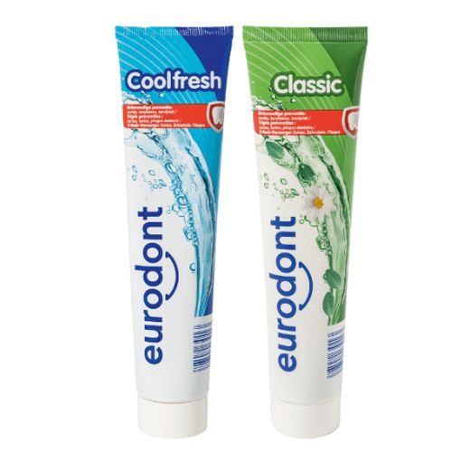 Eurodont 2x Dentifrice Pour Une Bonne Hygiène Dentaire Et Une Haleine Fraîche, Coolfresh Et Classic