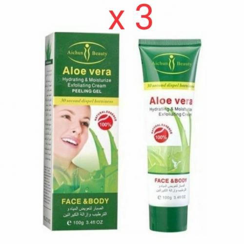 Pack 3 Crème Aloe Vera Gel Exfoliant Hydratant Nettoyant Visage Et Corps