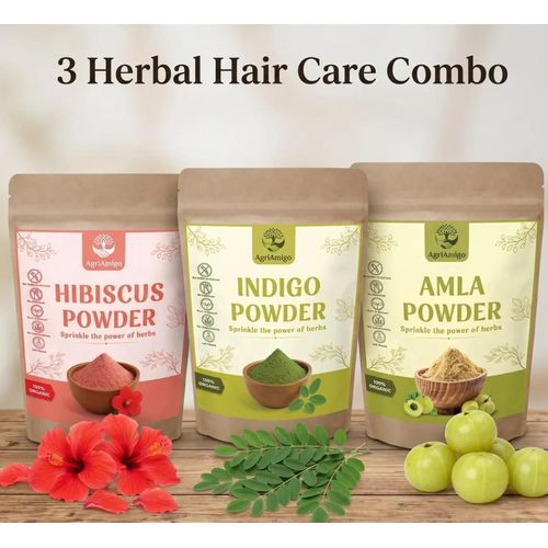 3 Poudres Capillaires À Base De Plantes : Hibiscus, Indigo, Amla Kit De Soins Capillaires Ayurvédiques Naturels