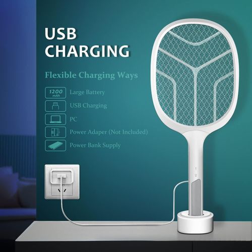 Raquette Anti-moustiques Électrique Avec Éclairage Uv Usb Rechargeable thumbnail 2