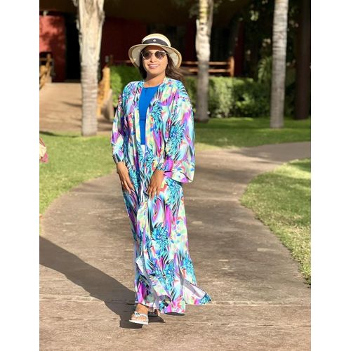 Kimono Long Coloré À Motifs Tropicaux – Léger Et Élégant Pour Été & Vacances
