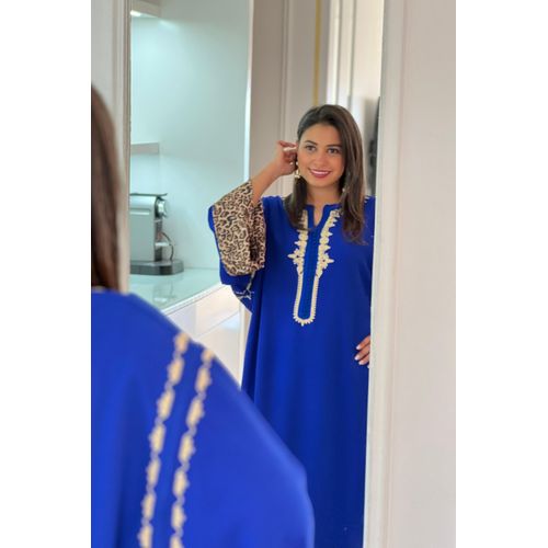 Gandoura Marocaine Bleu Royale Pour Femme – Élégance Et Raffinement thumbnail 3