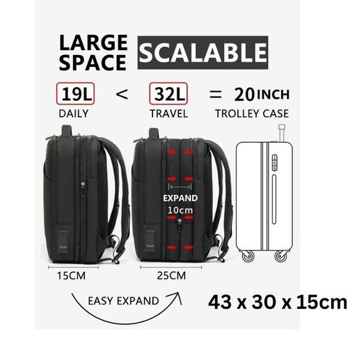 Sac À Dos, Extensible, Ordinateur, Grande Capacité +10cm, Voyage