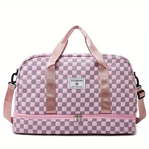 Portable Checkerboard Pattern Bag, Large Capacity Travel Duffle Bag