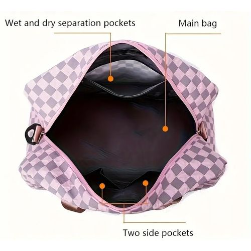 Portable Checkerboard Pattern Bag, Large Capacity Travel Duffle Bag