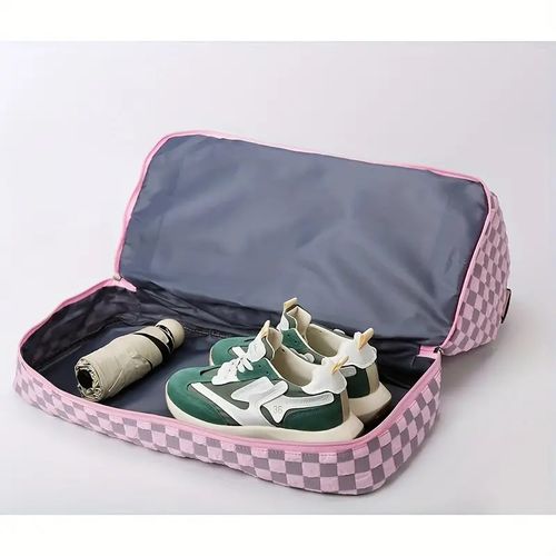 Portable Checkerboard Pattern Bag, Large Capacity Travel Duffle Bag thumbnail 3