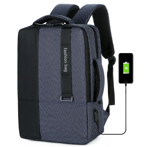 Sac À Dos À Glissière En Polyester De Grande Capacité Pour Hommes - Bleu