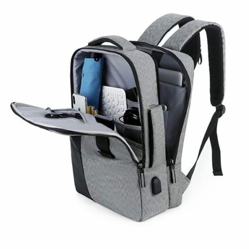 Sac À Dos À Glissière En Polyester De Grande Capacité Pour Hommes - Gris thumbnail 1