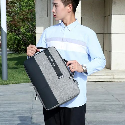 Sac À Dos À Glissière En Polyester De Grande Capacité Pour Hommes - Gris thumbnail 3