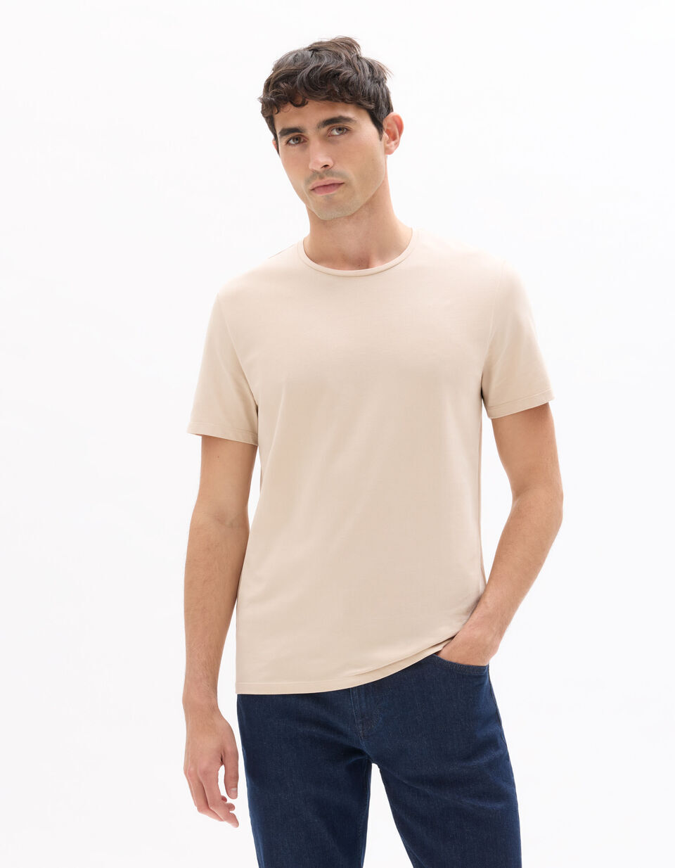 T-shirt Slim Col Rond En Coton Stretch thumbnail 2