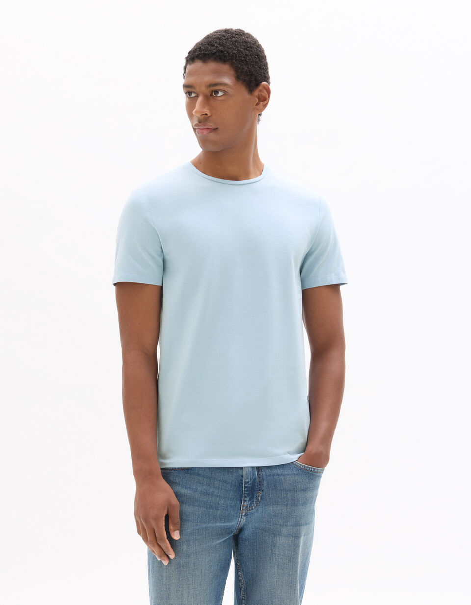 T-shirt Slim Col Rond En Coton Stretch thumbnail 3