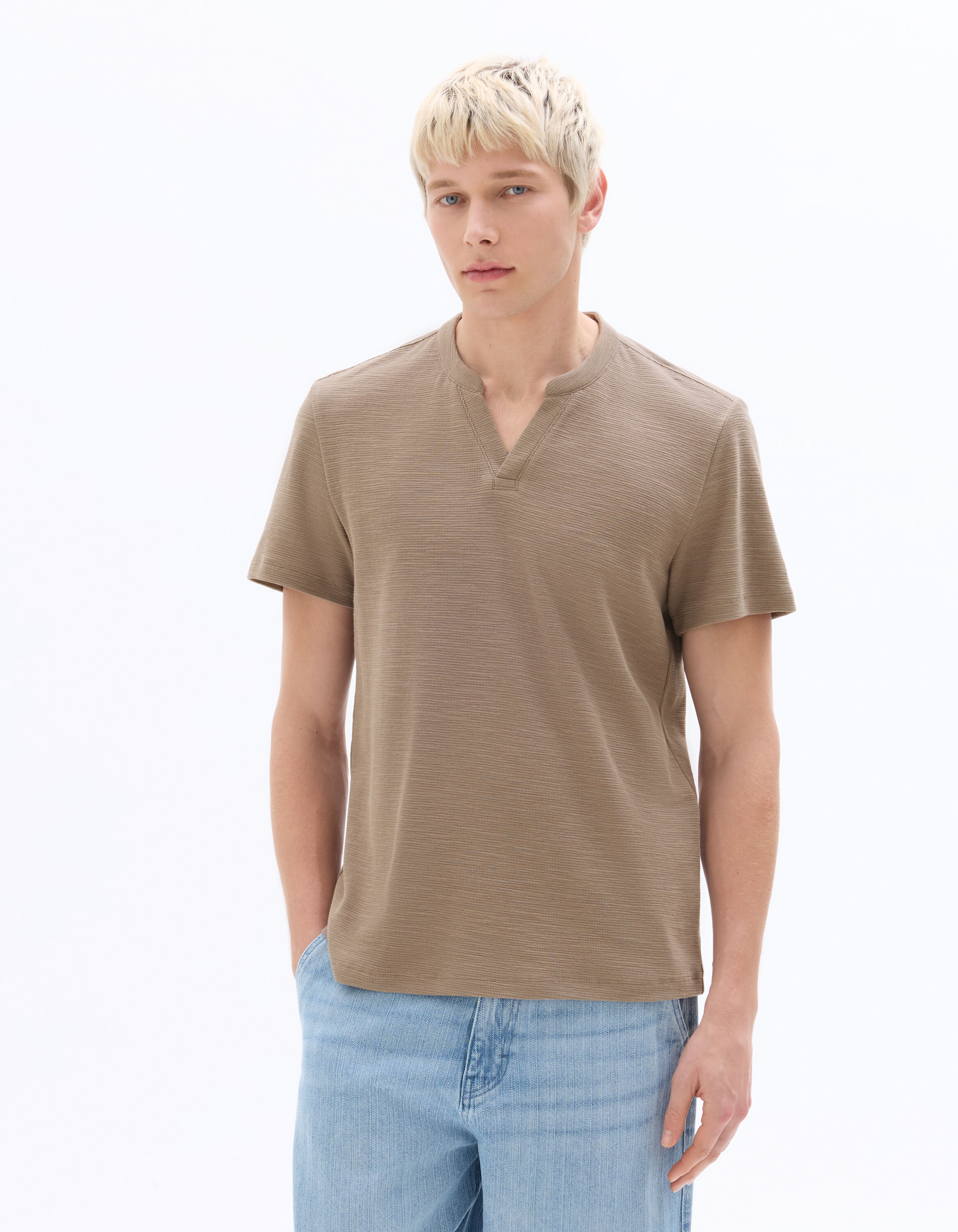 T-shirt Regular Col Henley 100% Coton thumbnail 3