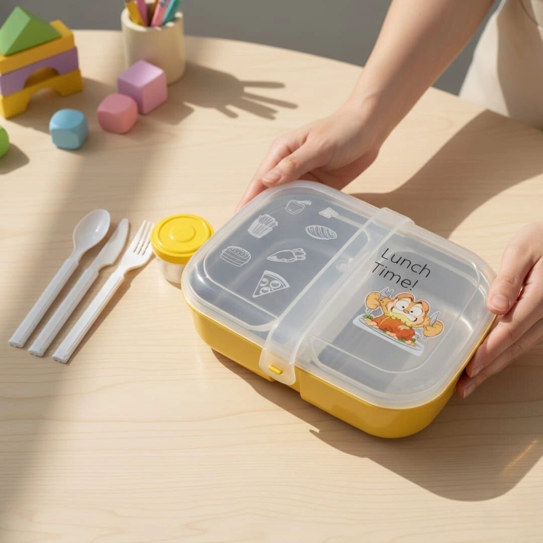 Lunch Box à Deux Compartiments on Inox -Couverts en Plastique Alimentaire-Boite à Sauce -Idéal École Crèche & Université 21/15cm