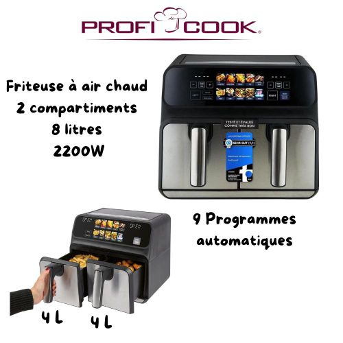 Friteuse À Air Chaud 2 Compartiments 8 L - Écran Couleur 2200 W thumbnail 3