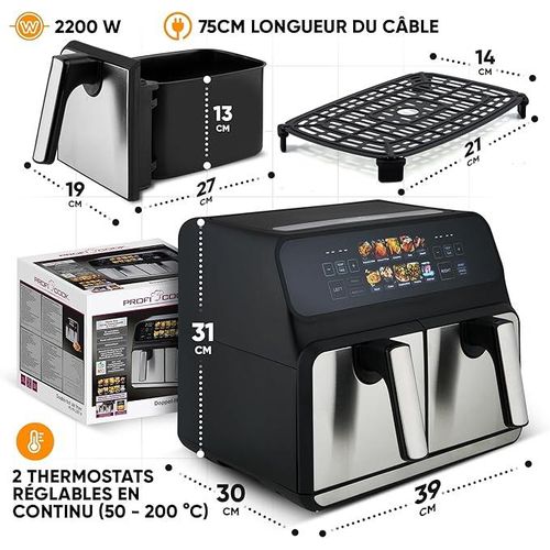 Proficook Friteuse À Air Chaud Sans Huile 8 L (2 X 4 L) Avec Fenêtre Disolation Thermique, 2 200 W thumbnail 3