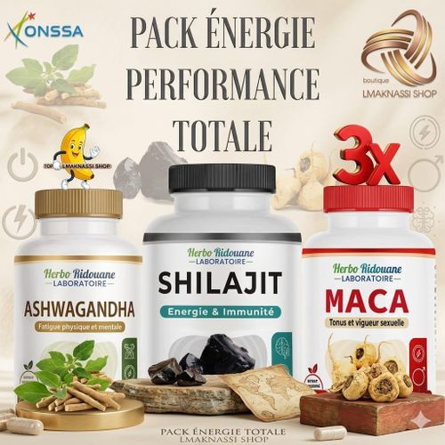 Pack Énergie Performance 3 Maca, Shilajit , Ashwagandha 60 Gélules / 350 Mg