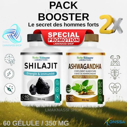 Pack 2 Compléments Alimentaires Ashwagandha 350 Mg Et Shilajit 300 Mg – 60 Gélules thumbnail 3