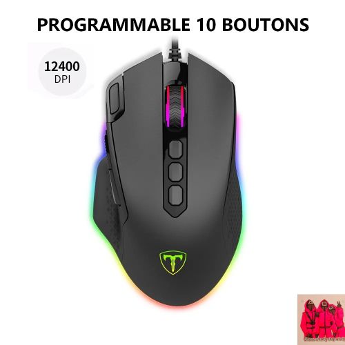 Souris Gamer 10 Boutons Programmable 1000hz 12000dpi + Sticker