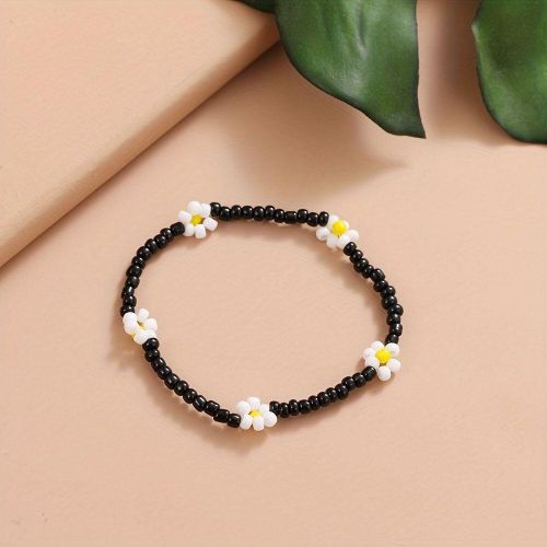 Bracelet Black & Flower Beads