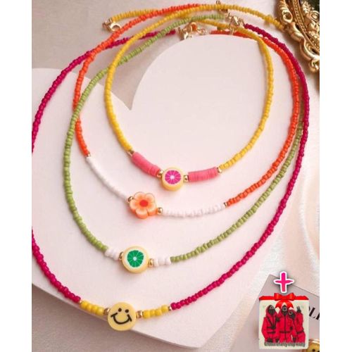 4 Colliers Emoji En Perles Colorées + Sticker Choose