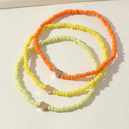 Pack De 3 Bracelets De Cheville Coeur Vert Jaune & Orange