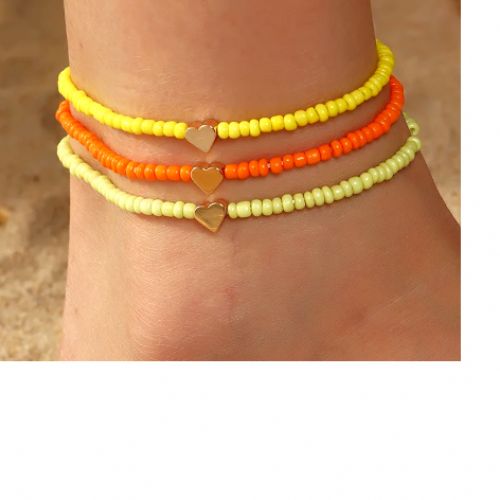 Pack De 3 Bracelets De Cheville Coeur Vert Jaune & Orange thumbnail 3