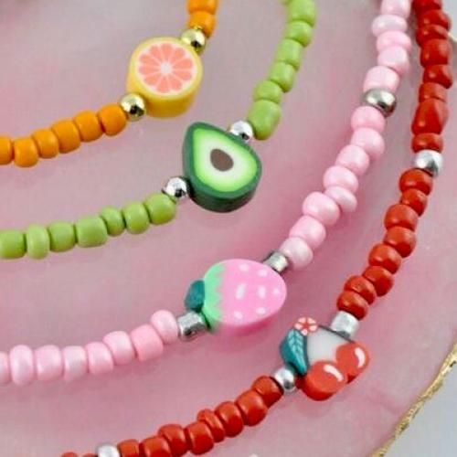 4 Colliers Choker Perle Simple & Fruit Emoji