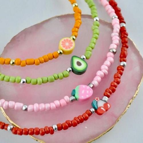 4 Colliers Choker Perle Simple & Fruit Emoji