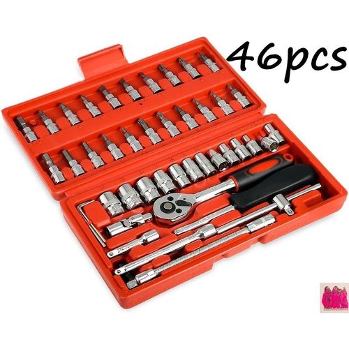 Kit D’outils De Réparation Auto 46 Pièces – Coffret À Douilles 1/4" Avec Clé À Cliquet Multifonction Portable & Durable+ Sticker thumbnail 1