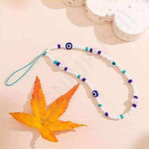 Lanière Strap Evil Eye Blue & White Perle + Sticker Choose