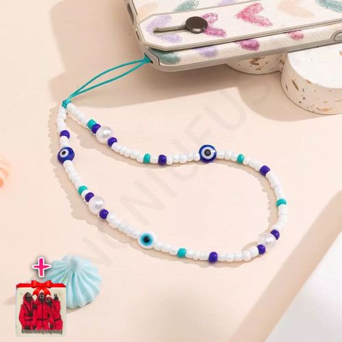 Lanière Strap Evil Eye Blue & White Perle + Sticker Choose