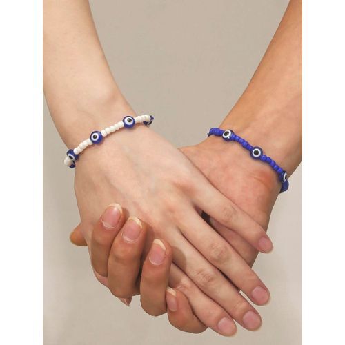 2 Bracelets Blue Eye Couples Assortis Représentant Votre Protection /votre Amour