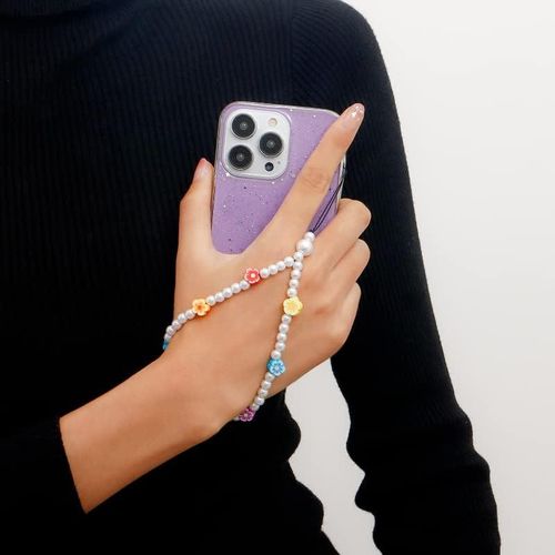 Phone Strap Sangle Charm White Beads & 7 Arc Flower
