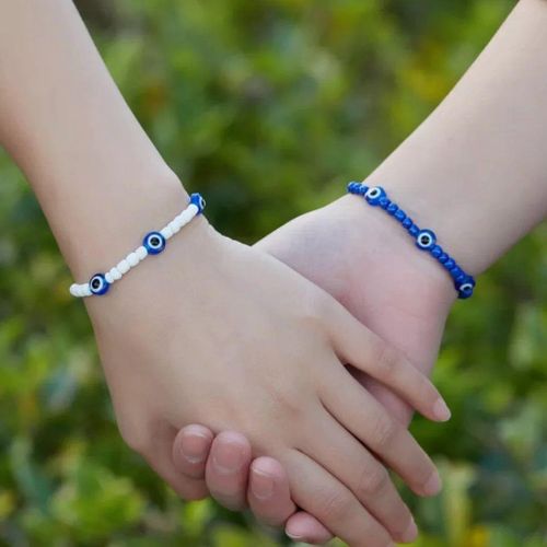 2 Bracelets Blue Eye Couples Assortis Représentant Votre Protection /votre Amour