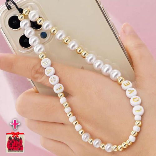 Sangle Lanière Phone Strap White&gold Love + Sticker Choose