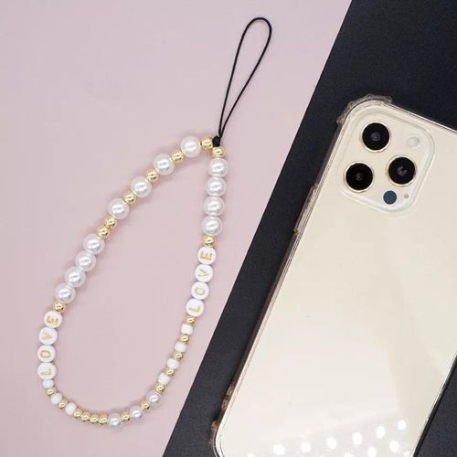 Sangle Lanière Phone Strap White&gold Love + Sticker Choose