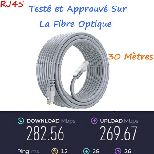 Cable Ethernet Rj45 Cat6 High Speed 30m Fibre Optique + Sticker Choose