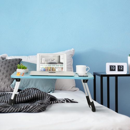 Table De Lit Pliable Multifonction Support Tablette Et Porte-gobelet Pour Ordinateur Ou Petit Déjeuner - Bleu Ciel thumbnail 3