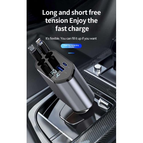 Chargeur Voiture 4-en-1 120w – Charge Rapide Usb & Usb-c Rétractable + Sticker