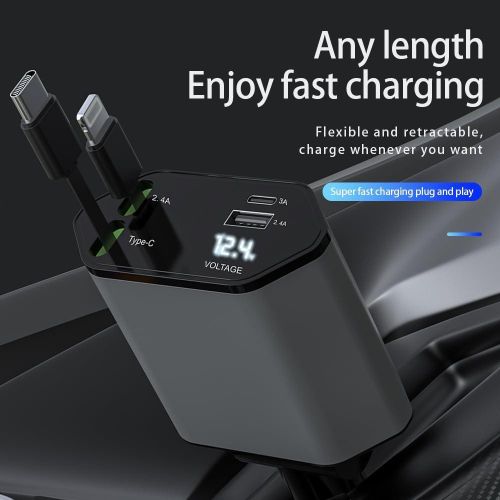 Chargeur Voiture 4-en-1 120w – Charge Rapide Usb & Usb-c Rétractable + Sticker thumbnail 3