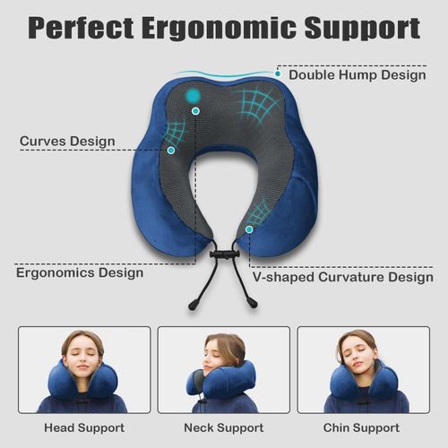 Coussin De Voyage À Soutien Ergonomique Parfait Bleu + Sticker Choose