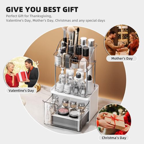 Organisateur De Maquillage Transparent Multiniveaux Avec Tiroirs – Rangement Cosmétique Élégant Et Grande Capacité