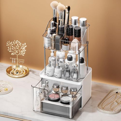 Organisateur De Maquillage Transparent Multiniveaux Avec Tiroirs – Rangement Cosmétique Élégant Et Grande Capacité