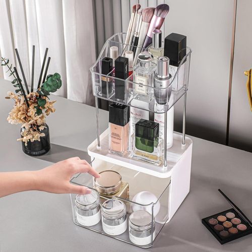 Organisateur De Maquillage Transparent Multiniveaux Avec Tiroirs – Rangement Cosmétique Élégant Et Grande Capacité thumbnail 3