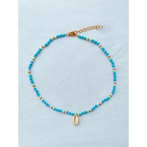 Collier Perles Bleu & Ciel & Vert And Emoji Wed3a Coquillage